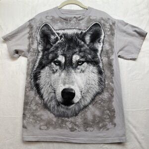Liquid Blue Wolf Graphic T Shirt Mens Medium Gray Animal Tie Dye Nature